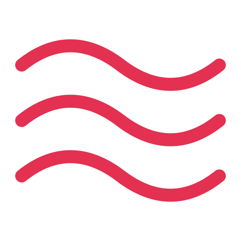 Three red parallel wave strokes cross the canvas horizontally.