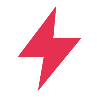 A sharp red lightning bolt leans diagonally across the canvas.