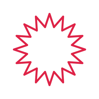 A outline radial badge has 16 evenly spaced outward points.