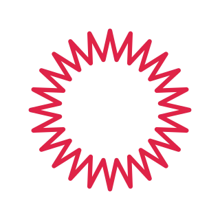 A outline radial badge has 24 evenly spaced outward points.