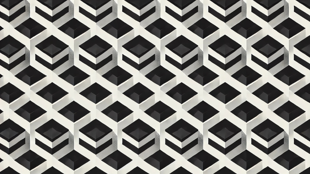 Bezešvý černobílý 3D vzor krychle v moderním geometrickém abstraktním designu.