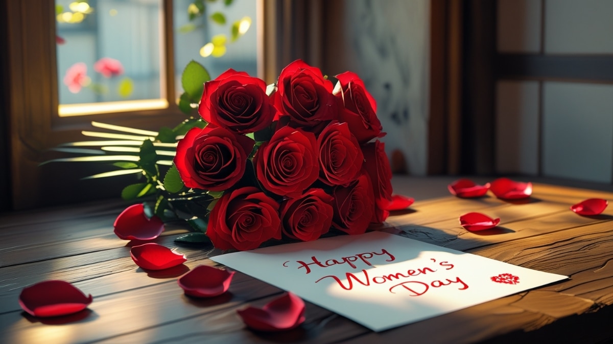 A bouquet of red roses with a 