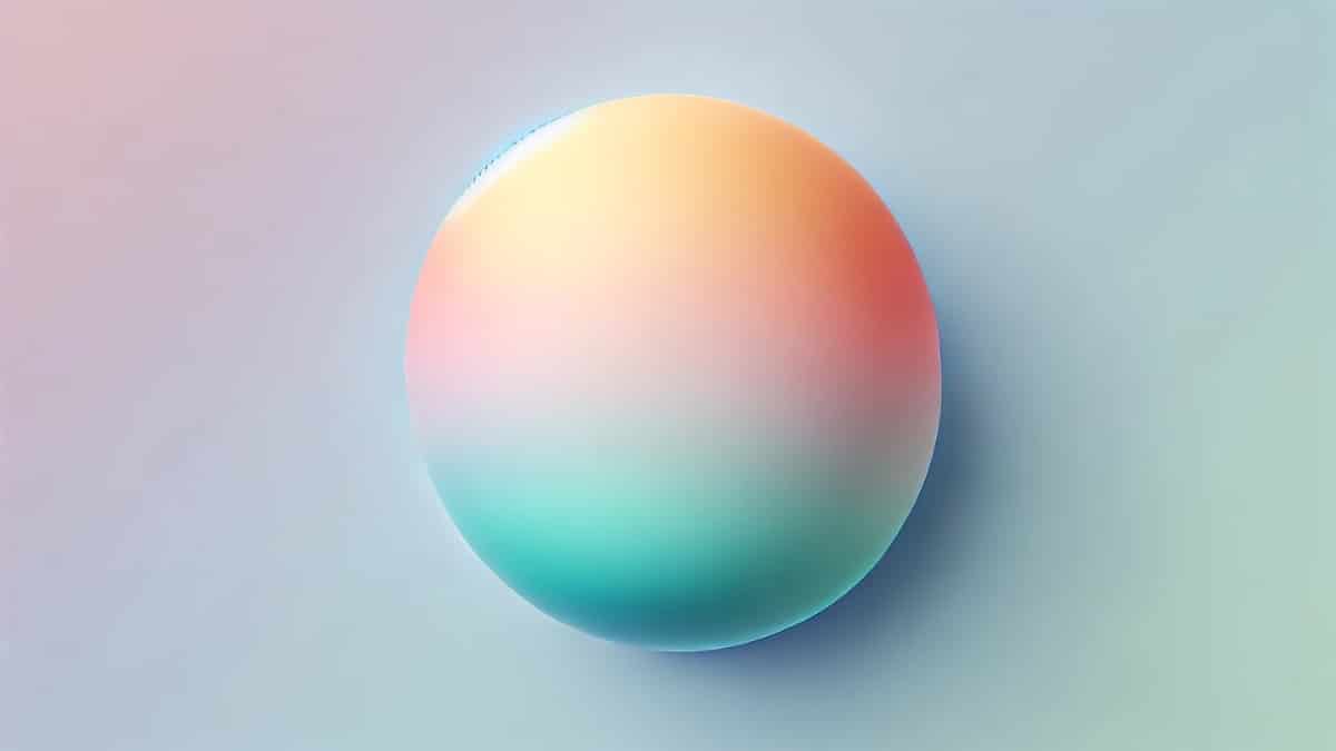 Abstract pastel sphere with smooth gradient transitions in soft peach, mint green, and sky blue on a neutral background.