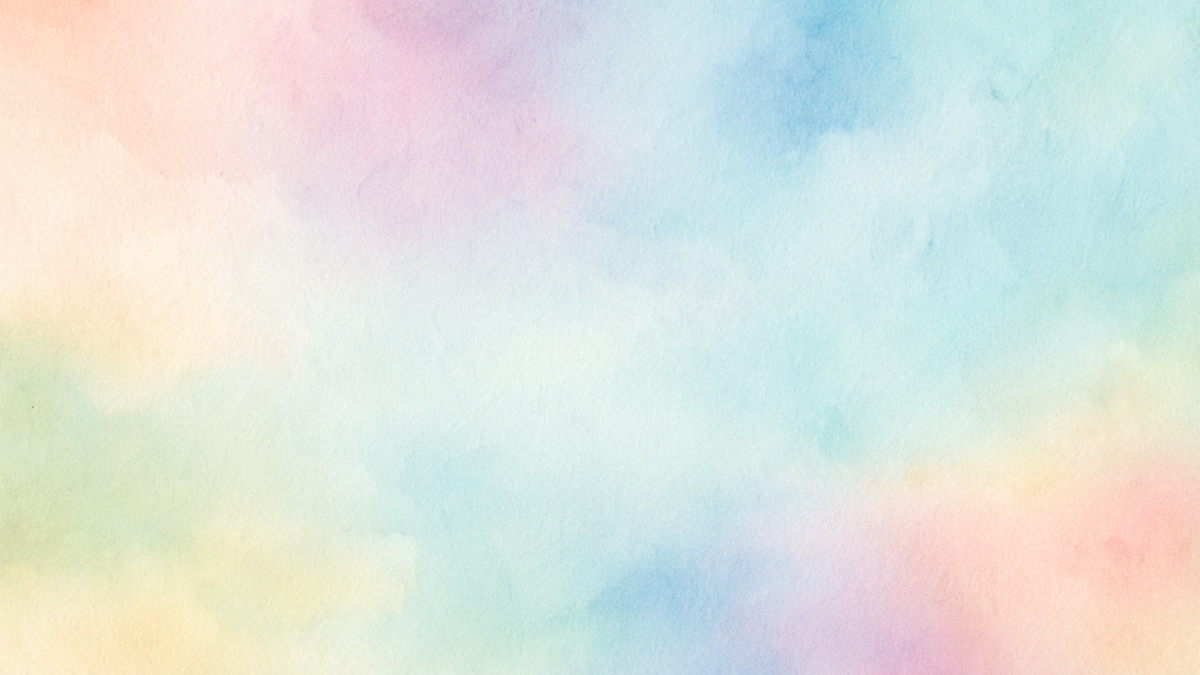 A gentle watercolor blend of soft pastel colors including pink, blue, yellow, and green across textured paper.