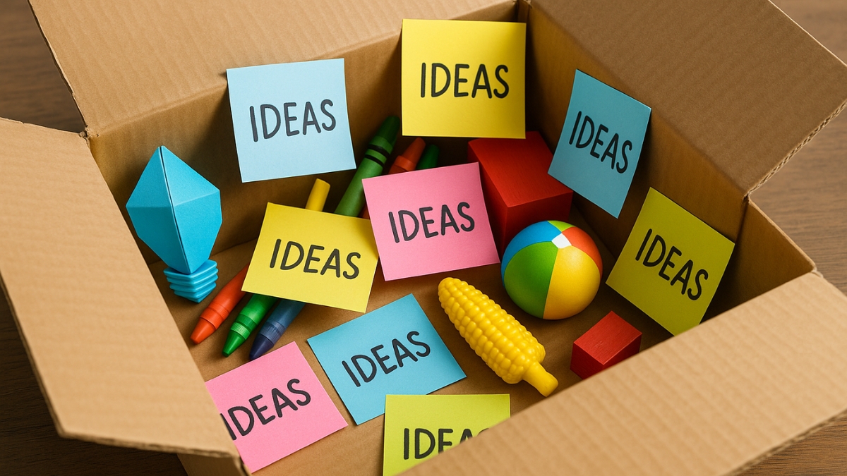 Box Filled with Creative Toys and Ideas Notes