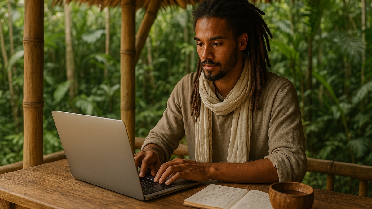 Remote Work in Jungle Bamboo Workspace
