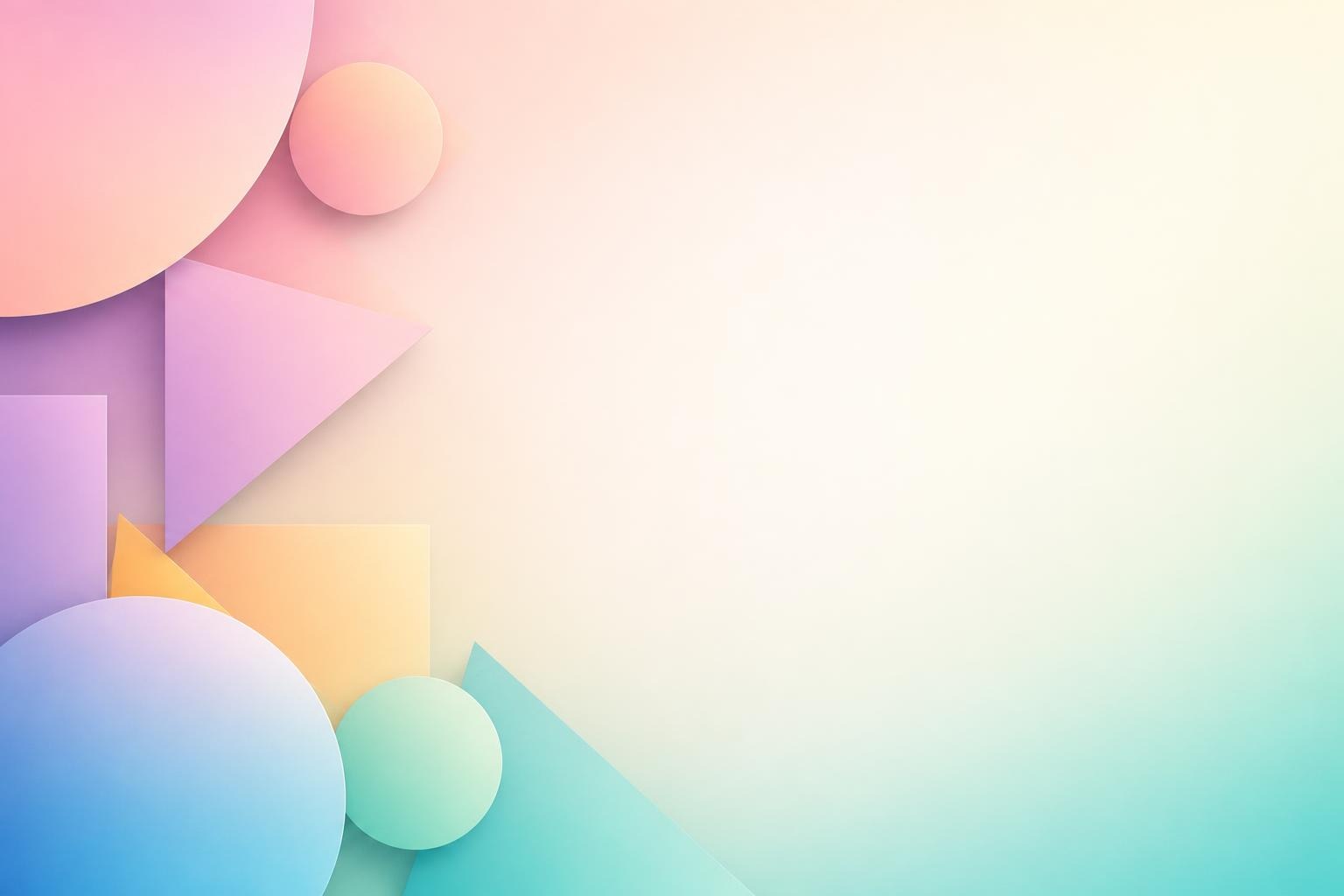 Soft pastel gradient background with geometric shapes clustered on the left side