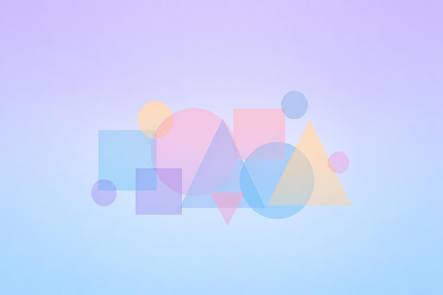 Transparent pastel geometric shapes on a soft gradient background