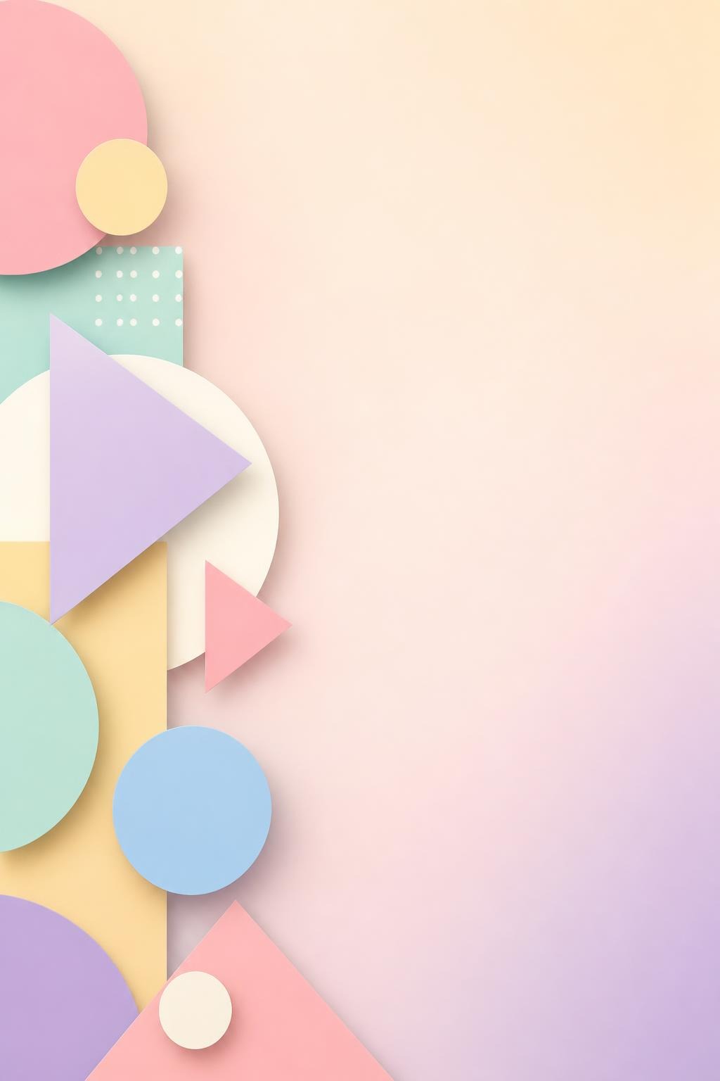 Abstract pastel geometric shapes clustered on left with gradient background