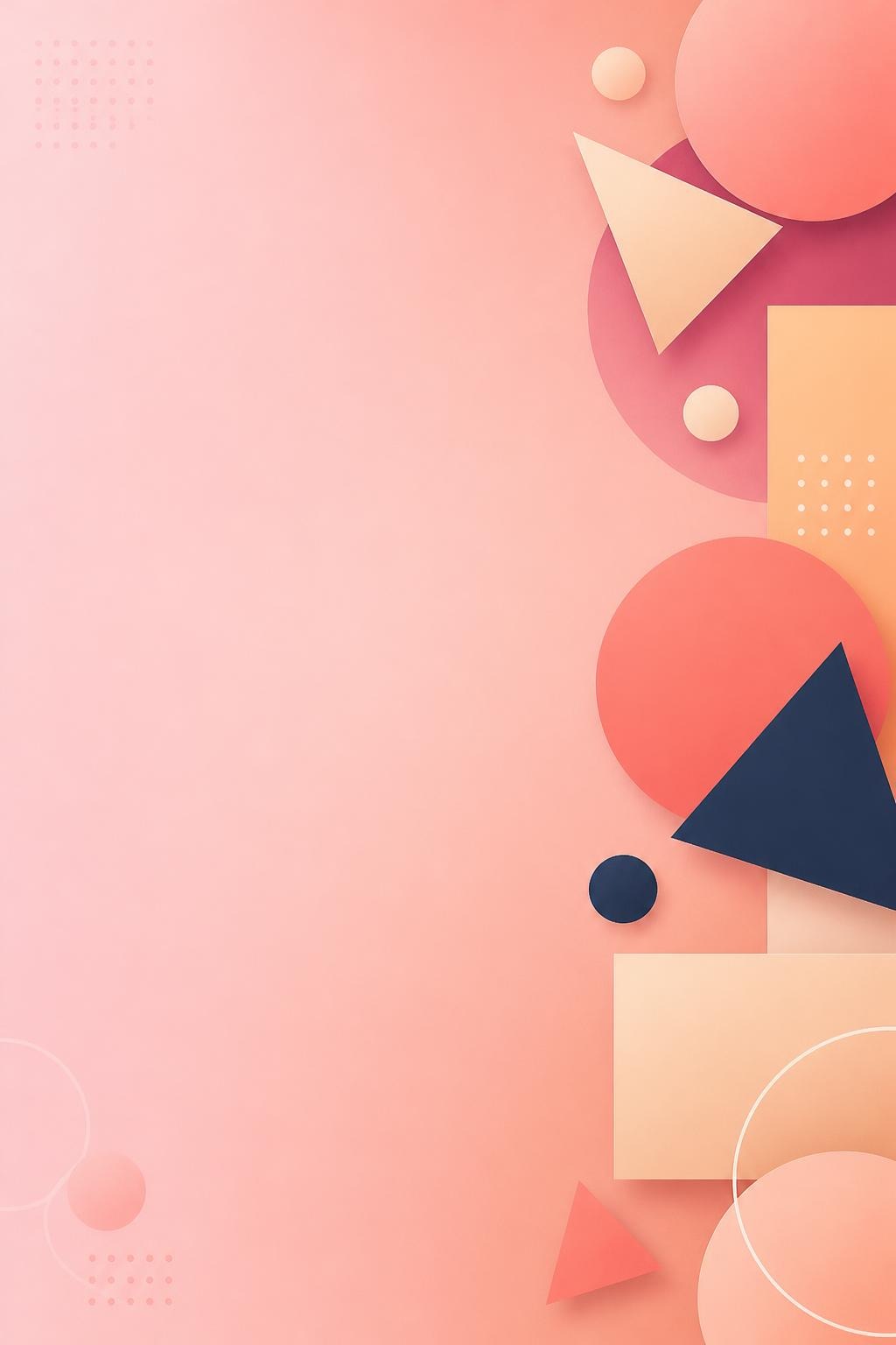 abstract pastel geometric shapes including circles, triangles, and rectangles on pink background