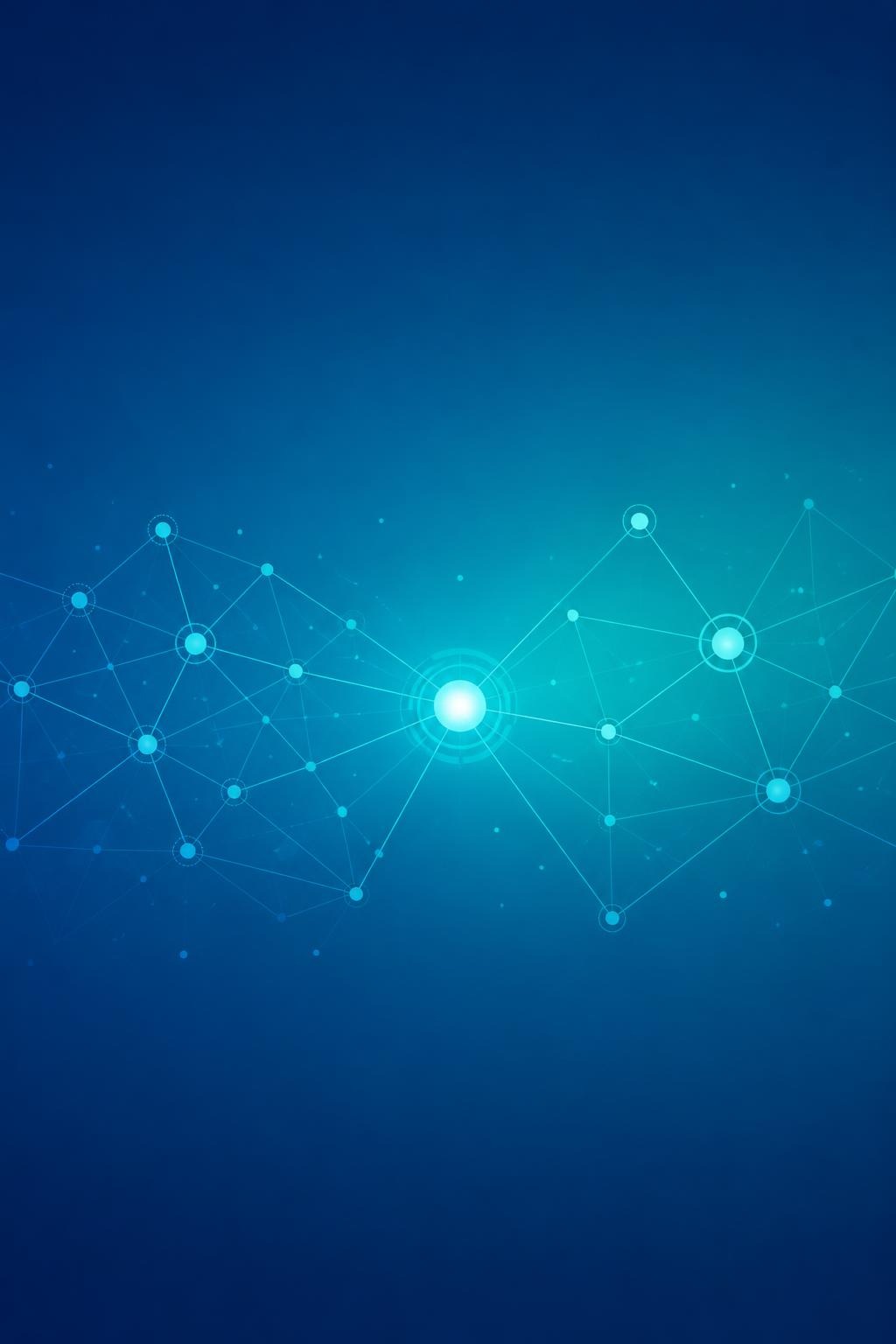 Abstract blue digital network connection with glowing nodes and lines on gradient blue background