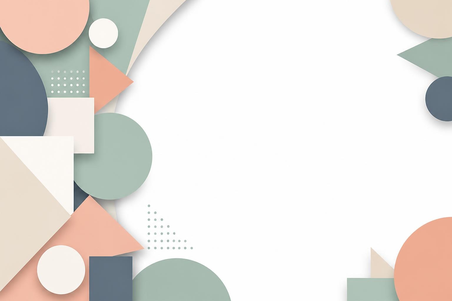 White background with pastel geometric shapes arranged along edges