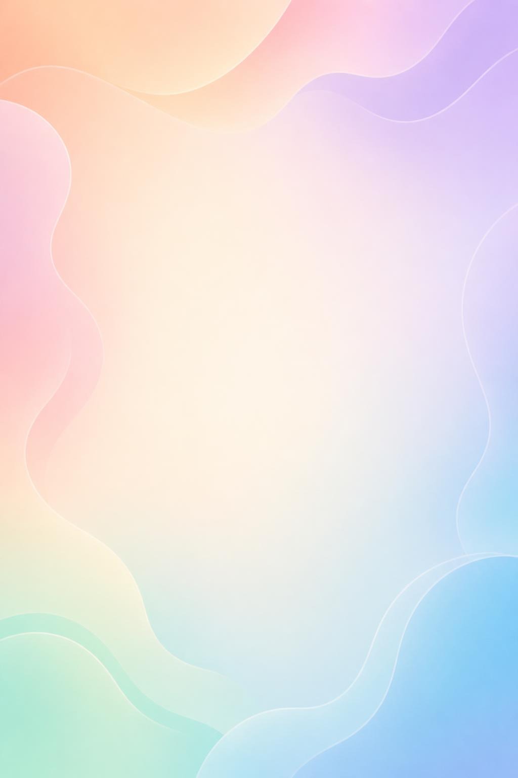Abstract pastel gradient background with soft organic shapes and white contours blending peach, pink, blue, and green tones