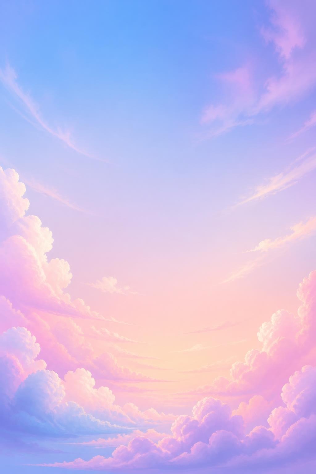 Sky with pastel pink and blue clouds blending into a soft blue background