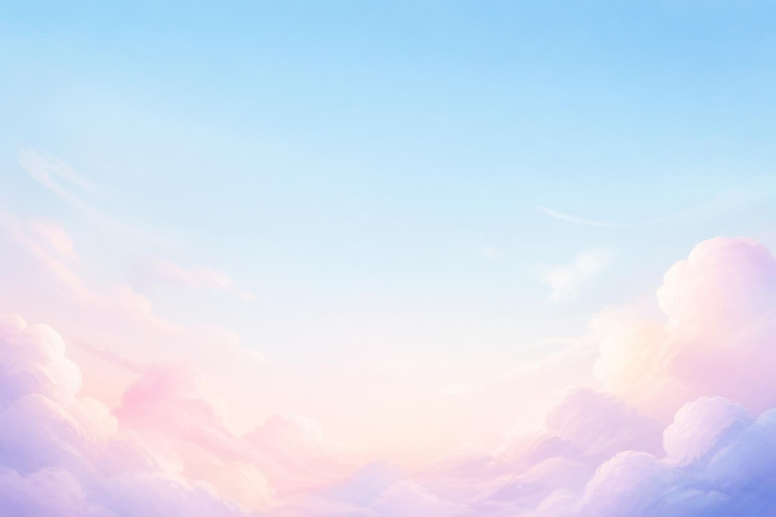 Pastel-colored fluffy clouds under a soft blue sky with pink hues