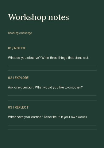 Reading challenge worksheet template