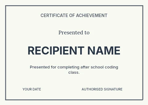 After school coding class certificate template