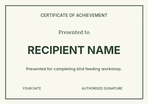 Bird feeding workshop certificate template