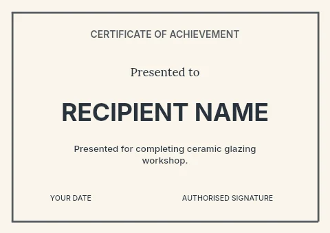 Ceramic glazing workshop certificate template