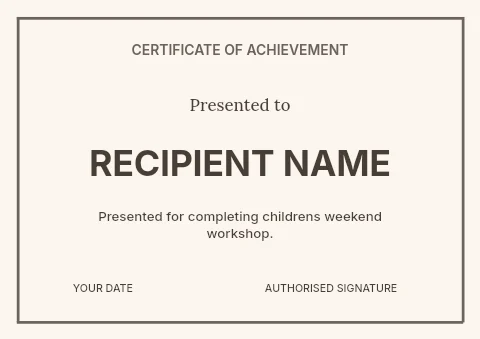 Childrens weekend workshop certificate template