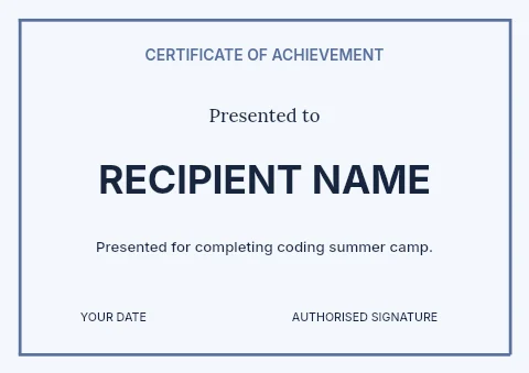 Coding summer camp certificate template