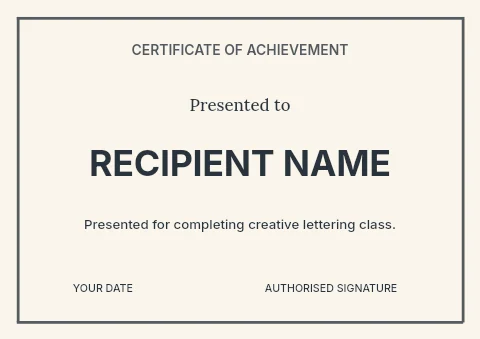 Creative lettering class certificate template