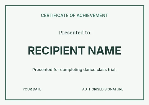 Dance class trial certificate template
