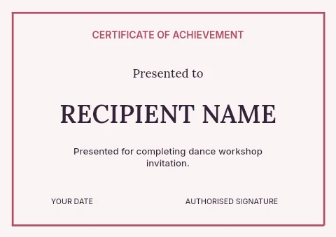 Dance workshop invitation certificate template