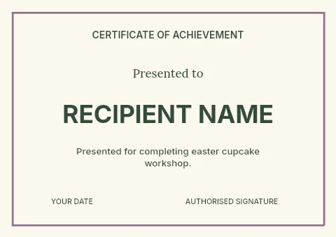 Easter cupcake workshop certificate template