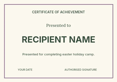 Easter holiday camp certificate template