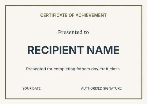 Fathers Day craft class certificate template