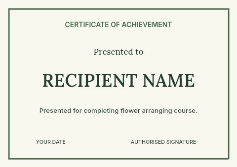 Flower arranging course certificate template