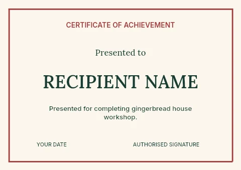 Gingerbread house workshop certificate template
