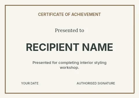 Interior styling workshop certificate template