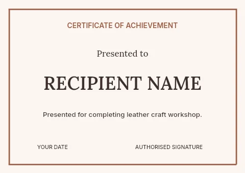 Leather craft workshop certificate template