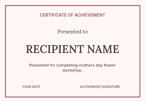 Mothers Day flower workshop certificate template
