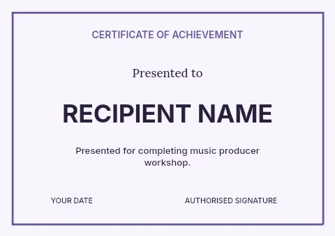 Music producer workshop certificate template