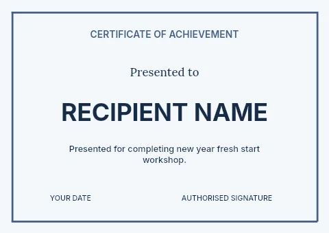 New Year fresh start workshop certificate template