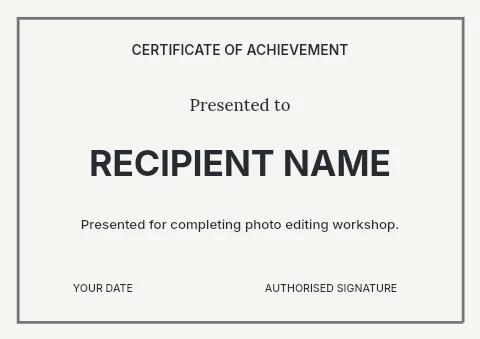 Photo editing workshop certificate template