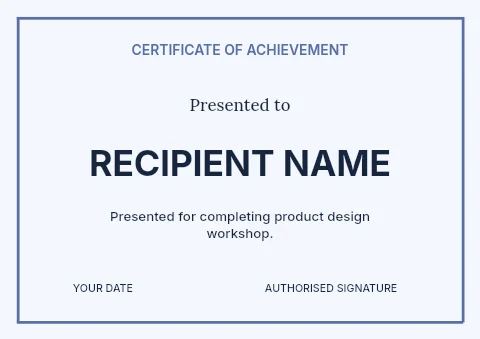 Product design workshop certificate template
