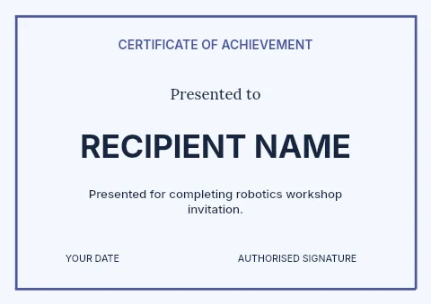 Robotics workshop invitation certificate template