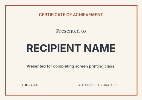 Screen printing class certificate template
