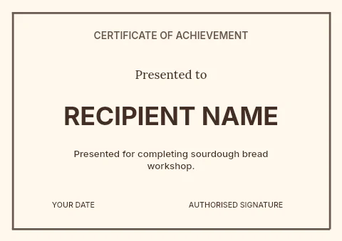 Sourdough bread workshop certificate template