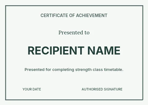 Strength class timetable certificate template