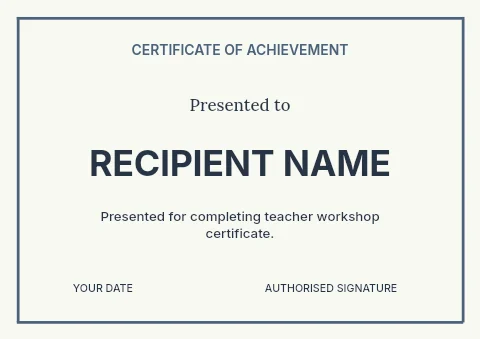 Teacher workshop certificate template