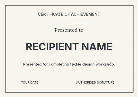 Textile design workshop certificate template
