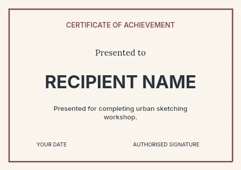 Urban sketching workshop certificate template