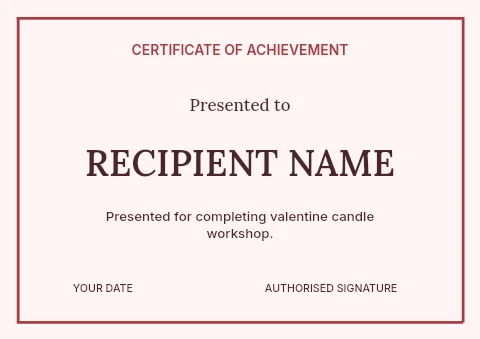 Valentine candle workshop certificate template