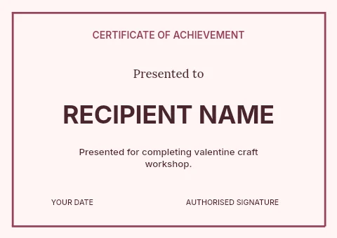 Valentine craft workshop certificate template
