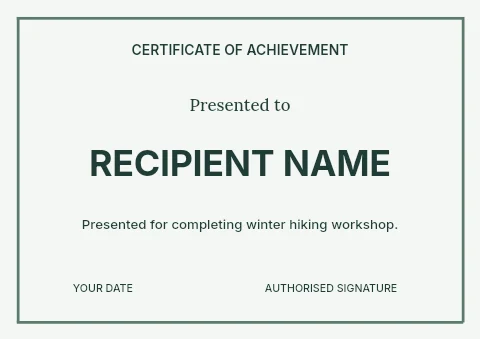 Winter hiking workshop certificate template